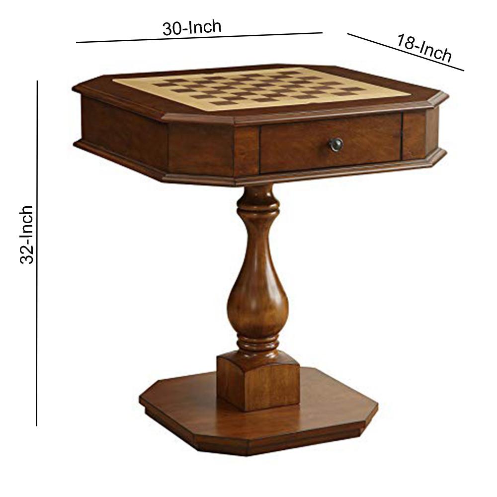 31 Inch Chess Game Table With Clipped Corners, Brown - BM157305