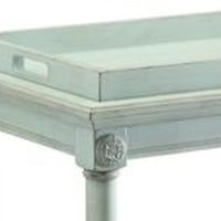 32 Inch 2 Tier Wooden Tray Table with Casters, Antique Gray - BM157308