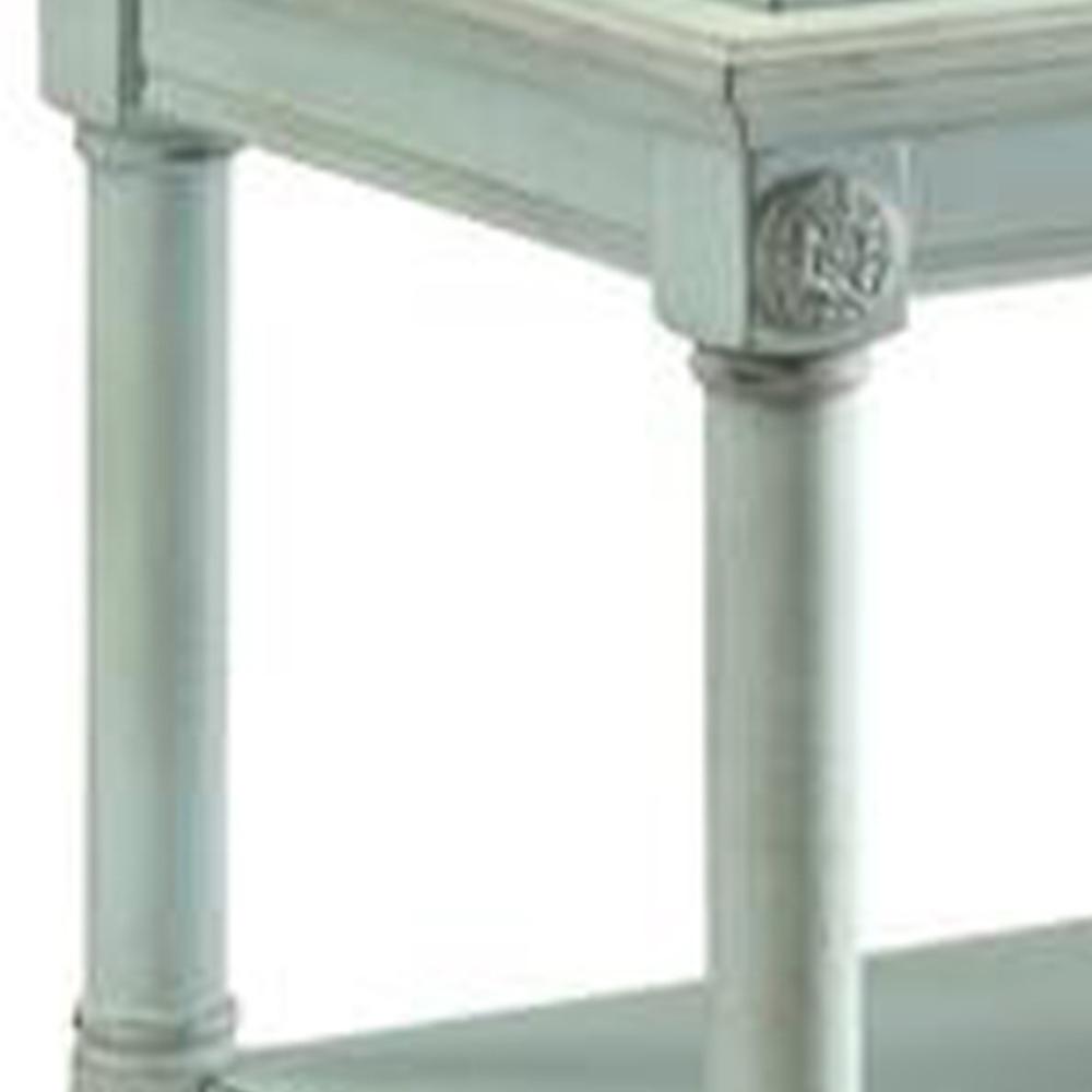 32 Inch 2 Tier Wooden Tray Table with Casters, Antique Gray - BM157308