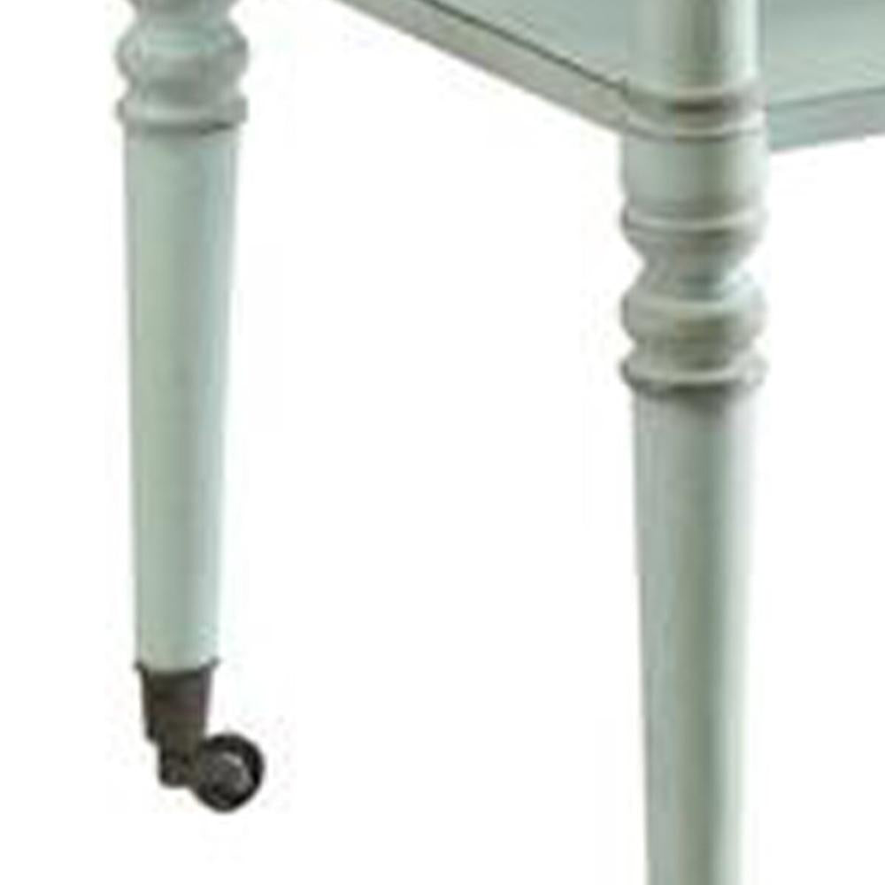 32 Inch 2 Tier Wooden Tray Table with Casters, Antique Gray - BM157308