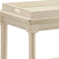 32 Inch 2 Tier Wooden Tray Table with Casters, Antique White - BM157309