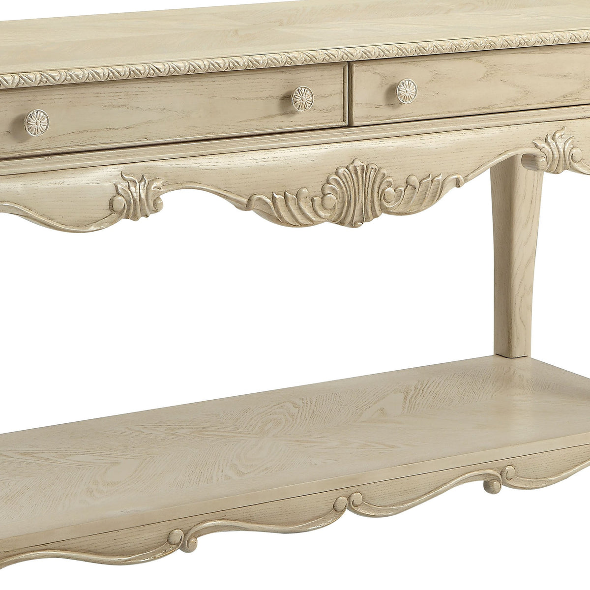 30 Inch 2 Drawer Console Table with Bottom Shelf, Antique White - BM191258