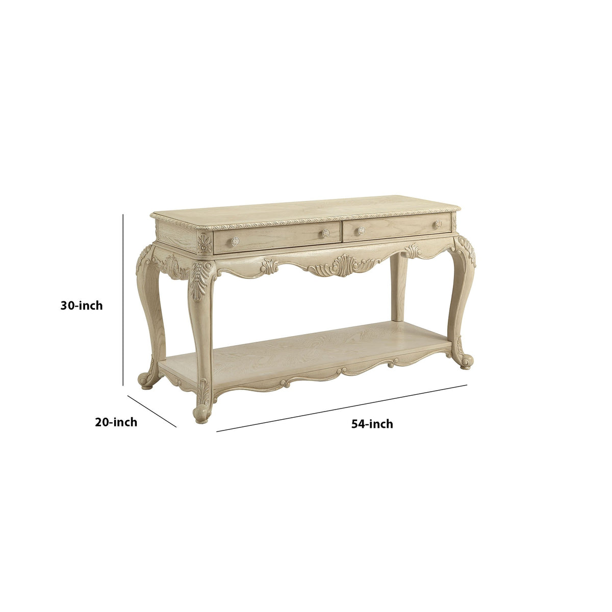 30 Inch 2 Drawer Console Table with Bottom Shelf, Antique White - BM191258