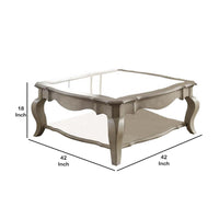18 Inch Glass Top Wooden Coffee Table, Antique Taupe - BM156824