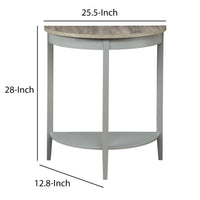 28 Inch Wooden Half Moon Console Table with Bottom Shelf, Gray - BM191264