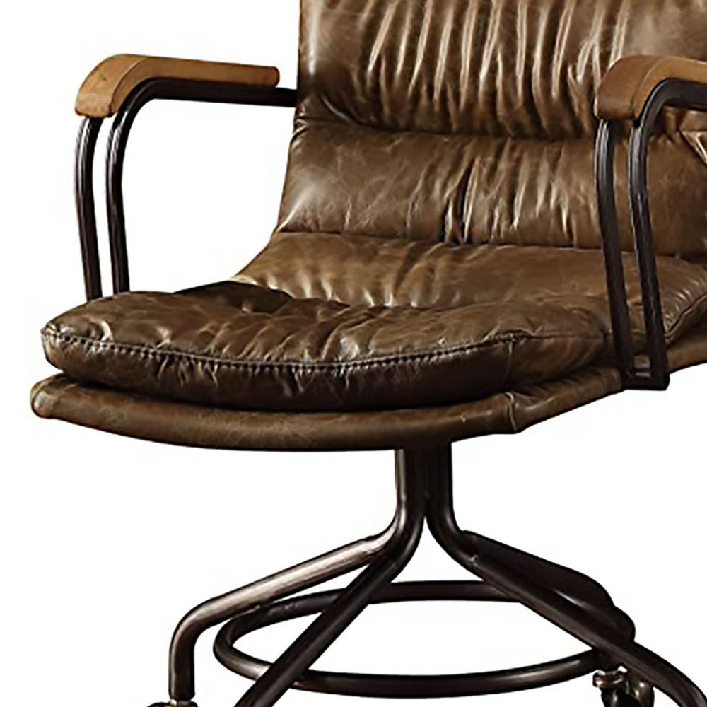 Metal & Leather Executive Office Chair, Vintage Whiskey Brown - BM163668