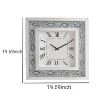 Square Shaped Wall Clock with Faux Agate Stones, Silver - BM185417