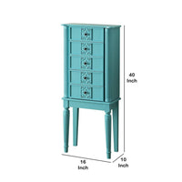 5 Drawer Jewelry Armoire with Flip Top Mirror and Fluted Legs, Blue - BM177735