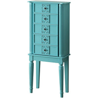 5 Drawer Jewelry Armoire with Flip Top Mirror and Fluted Legs, Blue - BM177735