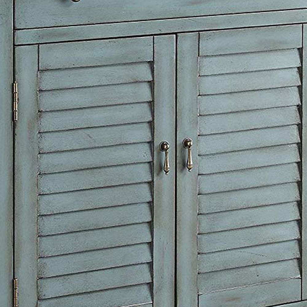 2 Shutter Door Cabinet Wooden Console Table with Tapered Legs, Antique Blue - BM154263