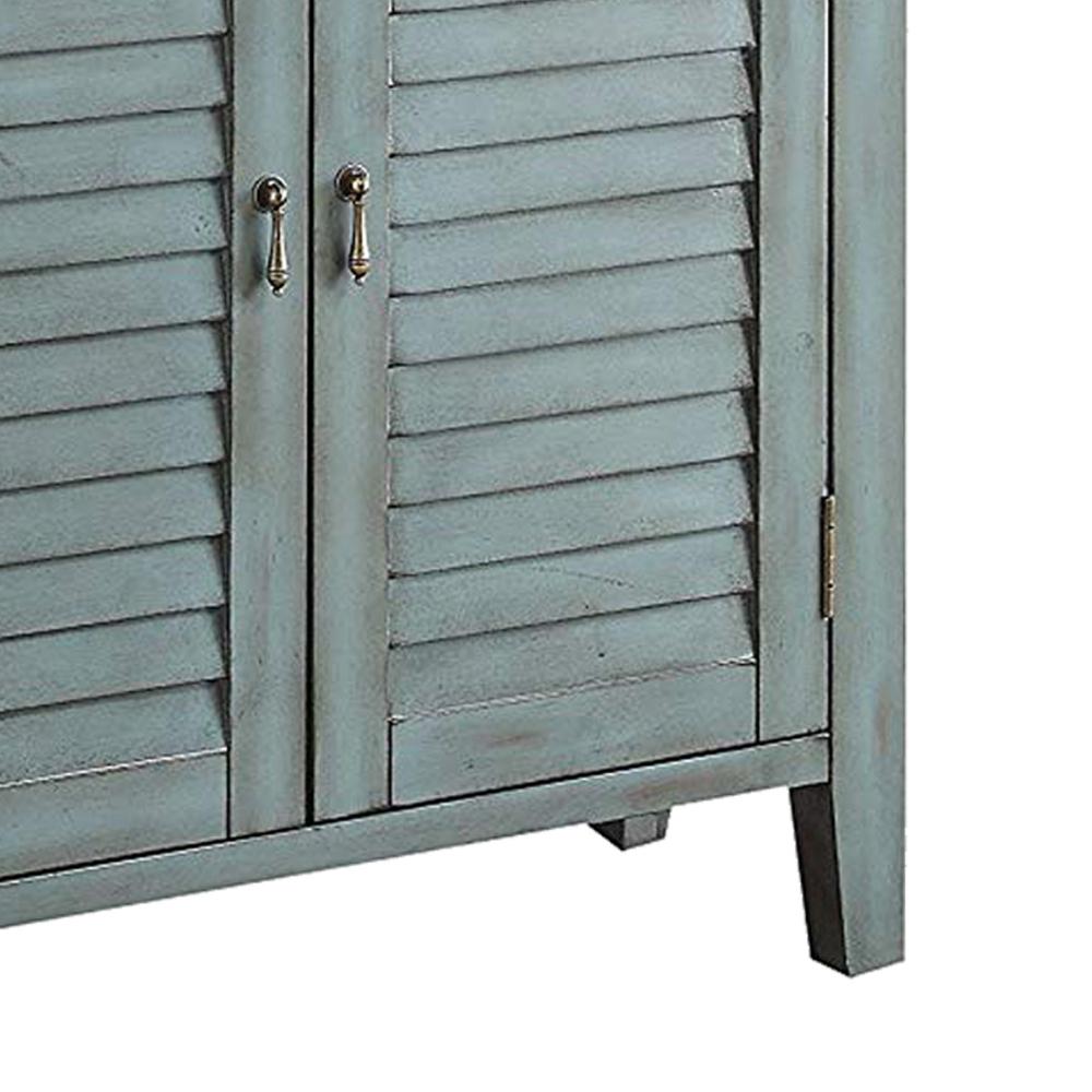 2 Shutter Door Cabinet Wooden Console Table with Tapered Legs, Antique Blue - BM154263