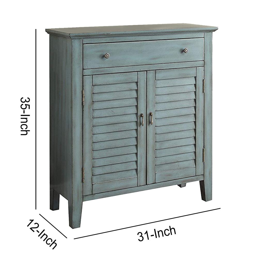 2 Shutter Door Cabinet Wooden Console Table with Tapered Legs, Antique Blue - BM154263