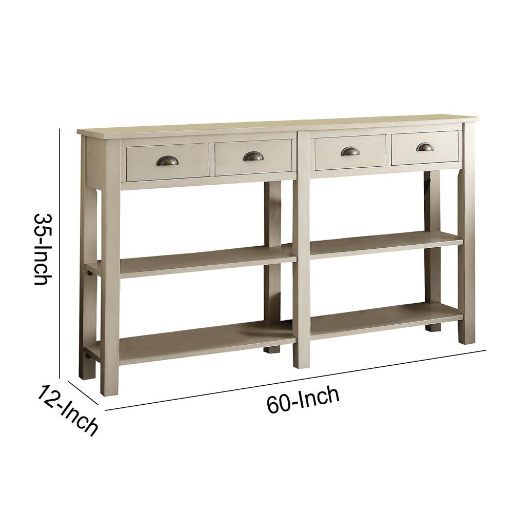 Wooden Console Table with 4 Drawers and 2 Shelves, Cream - BM154264