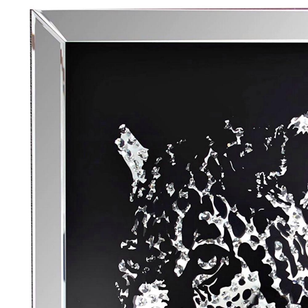 32'' Leopard Design Wall Decor with Faux Crystal Inlay, Silver - BM184757