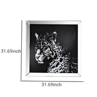 32'' Leopard Design Wall Decor with Faux Crystal Inlay, Silver - BM184757