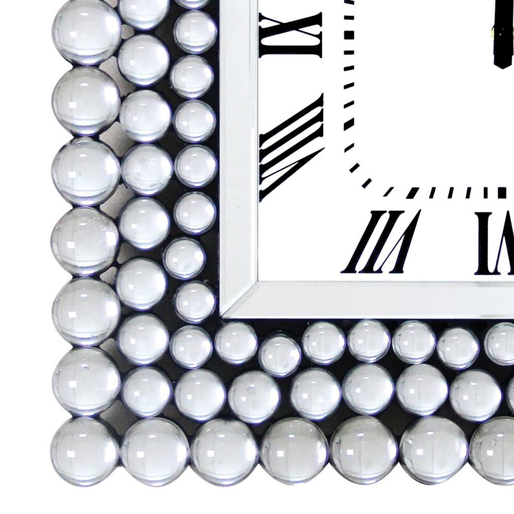 20 Inch Mirrored Wall Clock with Jeweled Accents, Silver - BM184771