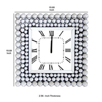 20 Inch Mirrored Wall Clock with Jeweled Accents, Silver - BM184771