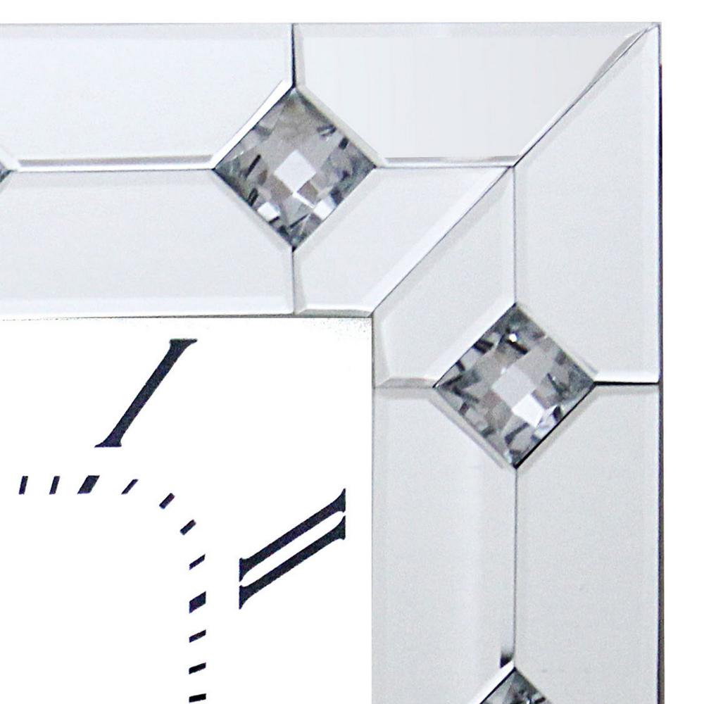 Mirrored Wall Clock with Faux Rhinestones Inlay, White - BM184773