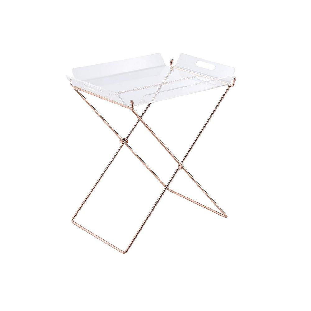 22 Inch Acrylic Tray Table with X Metal Base, Copper - BM157340