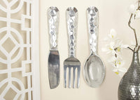 Artistic Cutlery Wall Decor In Metal, Set of Three, Silver - BM01021
