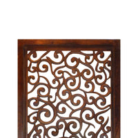 Rectangular Mango Wood Wall Panel with Cutout Scrollwork Details, Brown - BM01886