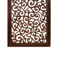Rectangular Mango Wood Wall Panel with Cutout Scrollwork Details, Brown - BM01886