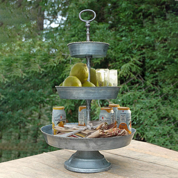 Galvanized 3 Tier Studded Tray In Metal, Silver - BM02388