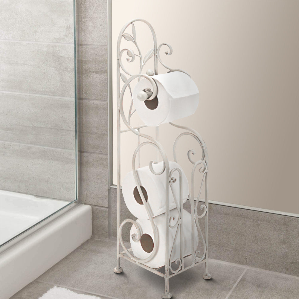 Benzara Classic Free standing Metal Toilet Paper Holder, Off White - BM05342