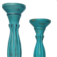 Taki Handmade Wooden Candle Holder with Pillar Base Support, Turquoise Blue, Set of 3- BM08016