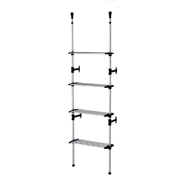 4 Tier Telescopic Metal Frame Clothes Rack, Silver and Black - BM101200