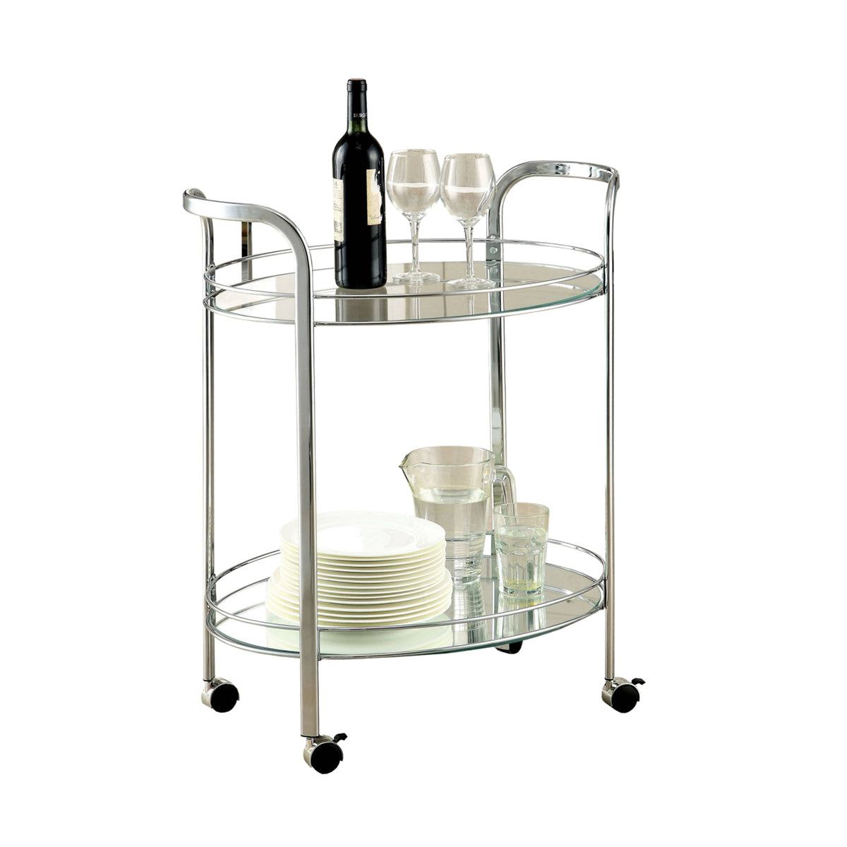 Loule Contemporary Serving Cart In Chrome Finish BM123211