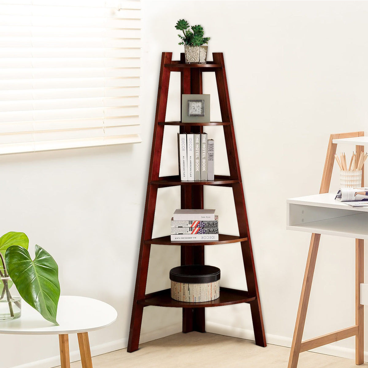 Lyss Contemporary Ladder Shelf In Cherry Finish - BM123273