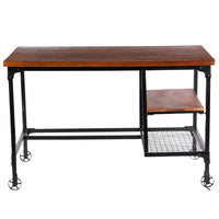 Industrial Style Wooden Desk With Two Bottom Shelves, Brown And Black - BM123677