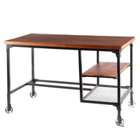 Industrial Style Wooden Desk With Two Bottom Shelves, Brown And Black - BM123677