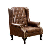 Vaugh Traditional Wing Accent Chair In Nail Head, Rustic Brown Finish - BM131410