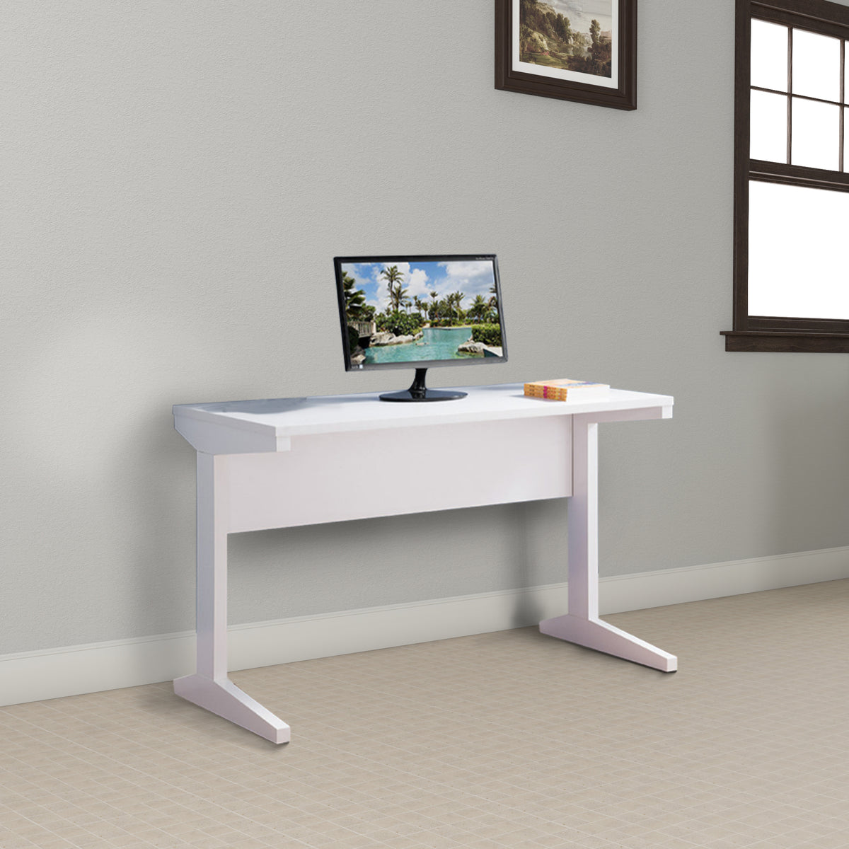 Contemporary Style Desk With Width Top, White - BM144468