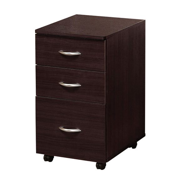 3 Drawer Wooden File Cabinet With Casters and Metal Handles, Brown - BM148328