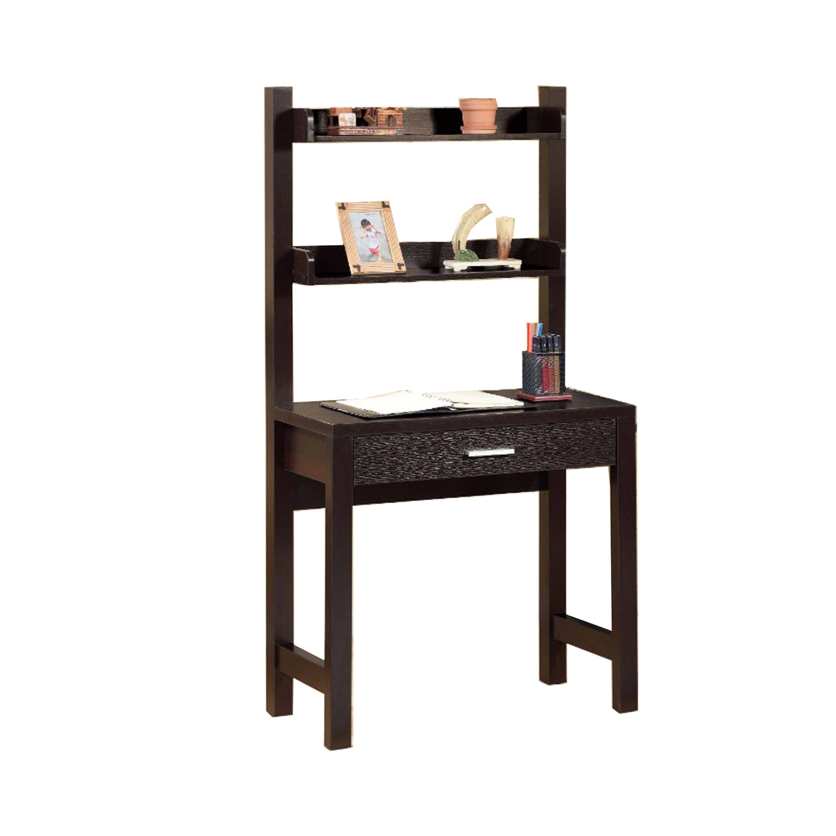 BM148771 Contemporary Style Desk With 2 Shelves, Dark Brown