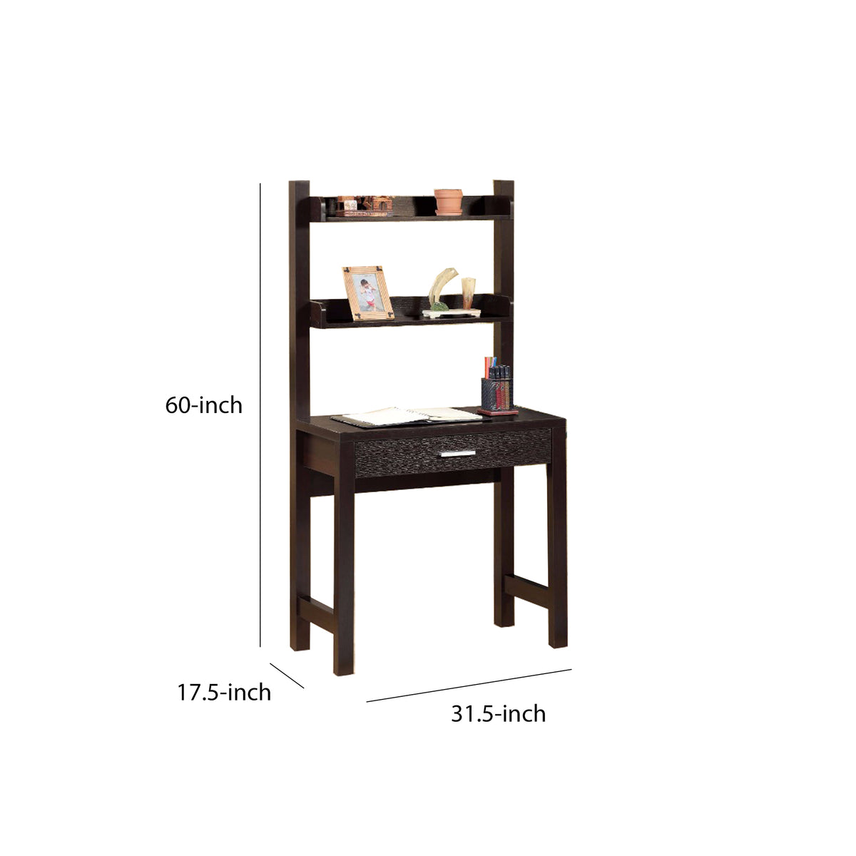 BM148771 Contemporary Style Desk With 2 Shelves, Dark Brown