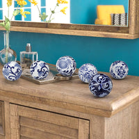 Flashy Ceramic decorative Orbs, Blue and White, Set of 6 - BM154492