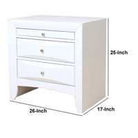 Contemporary 3 Drawer Wood  Nightstand, White - BM154522