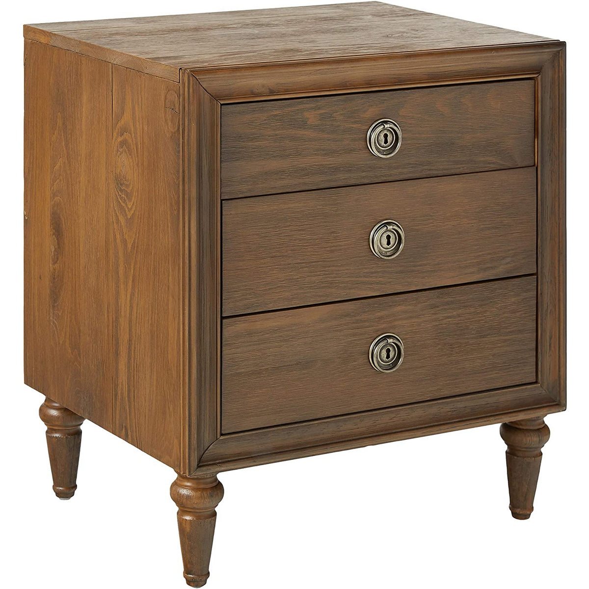 3 Drawer Wooden Nightstand with Turned Tapered Legs, Brown - BM154528