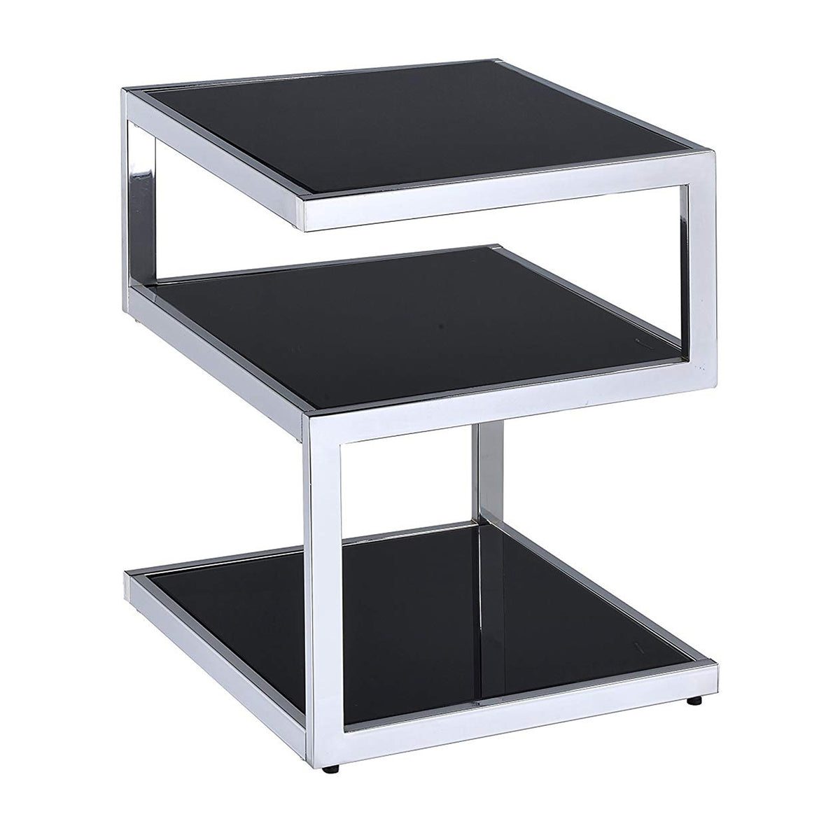 End Table, Black Glass & Chrome - BM154558