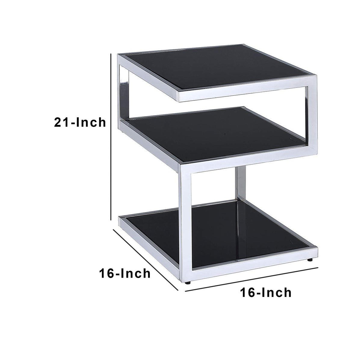 End Table, Black Glass & Chrome - BM154558