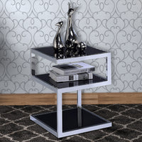 End Table, Black Glass & Chrome - BM154558