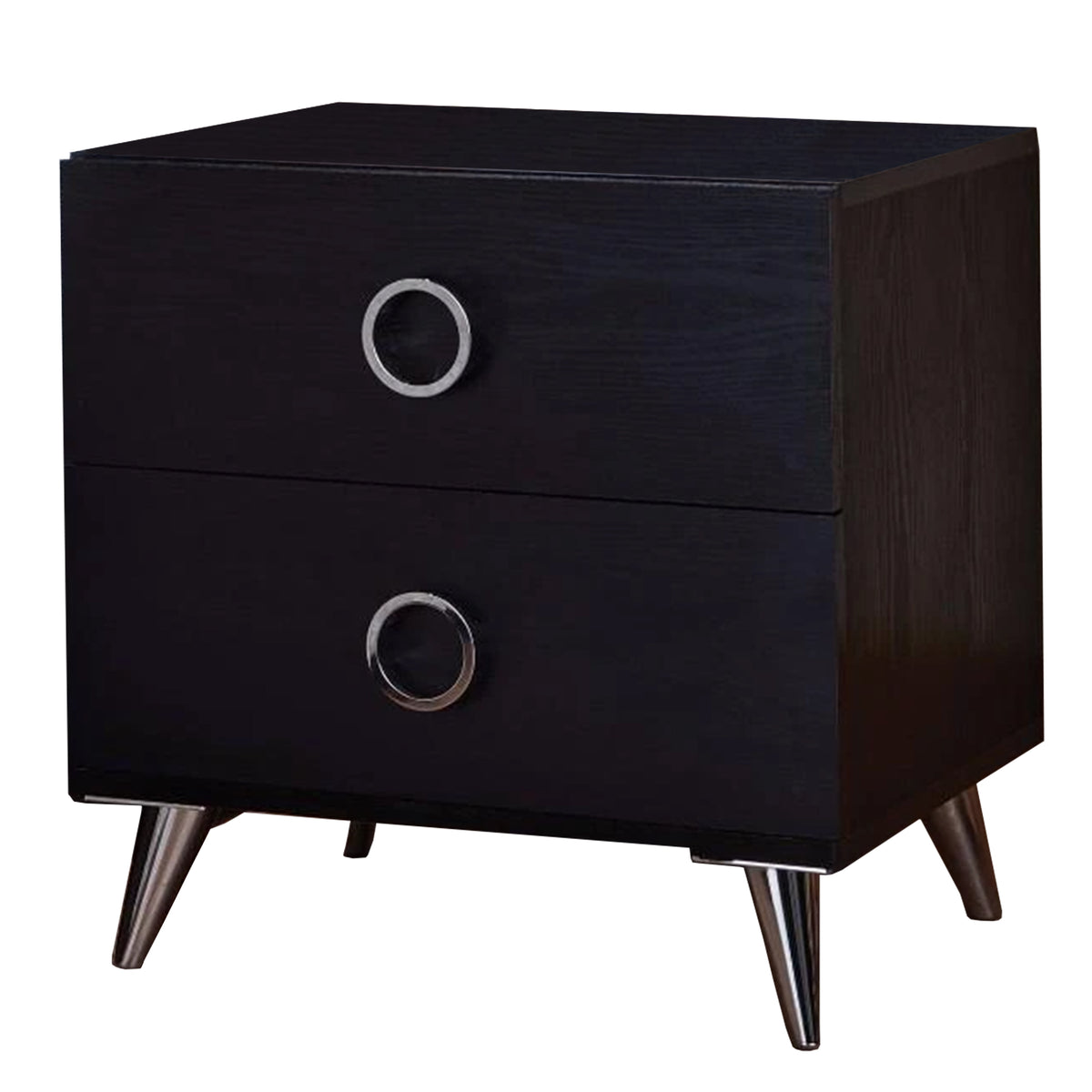 BM154631 Contemporary Style Wood & Metal Nightstand, Black & Chrome