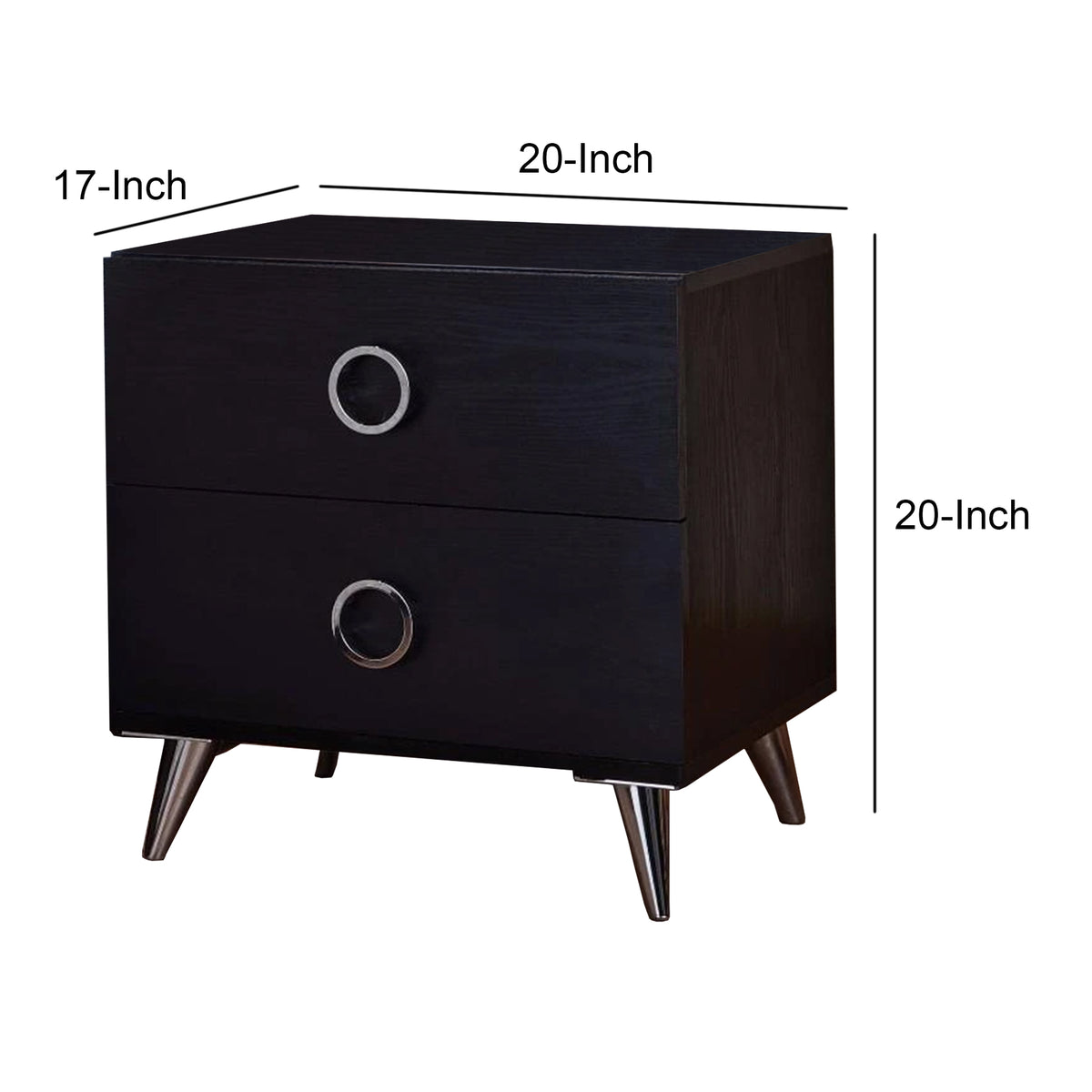 BM154631 Contemporary Style Wood & Metal Nightstand, Black & Chrome