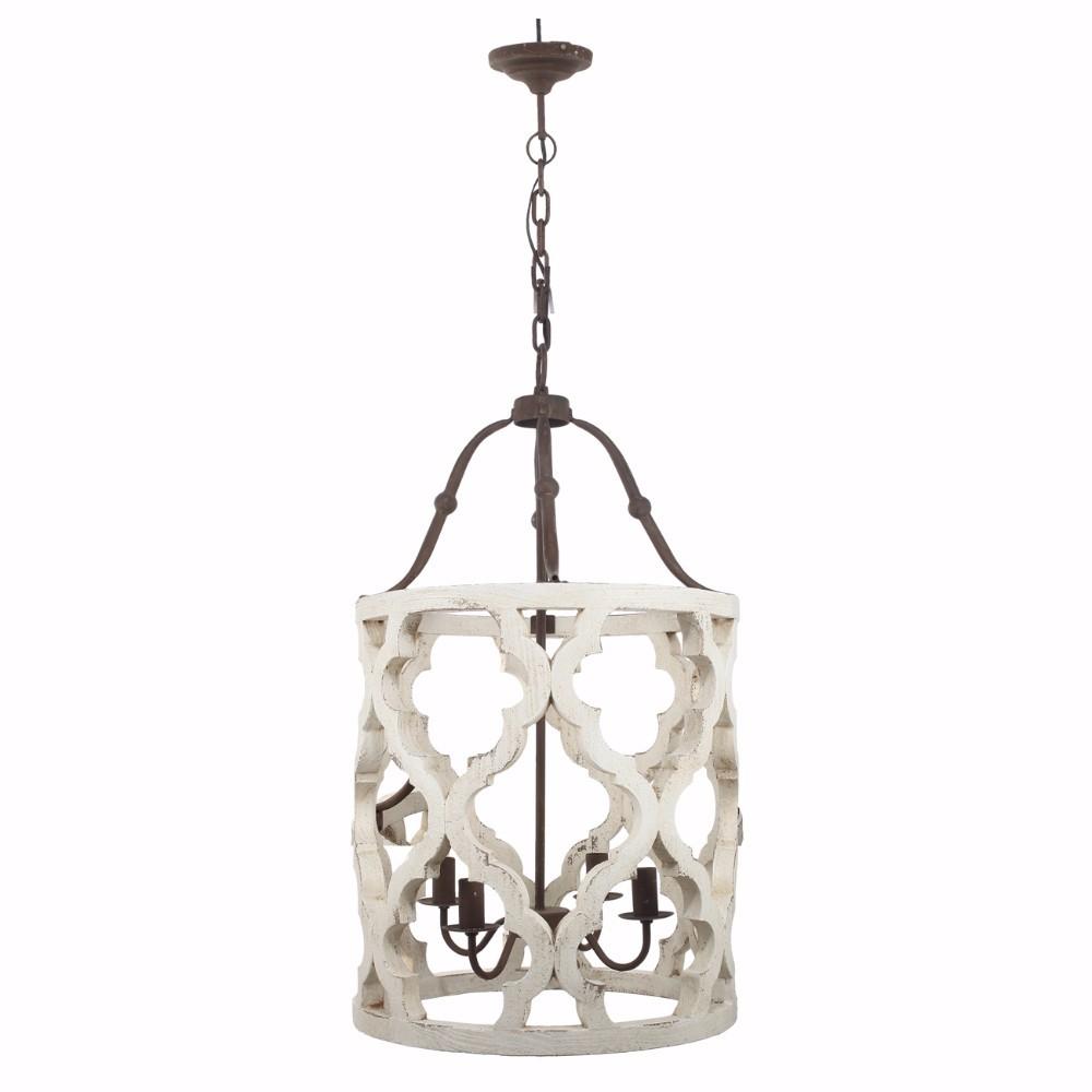 4-Light Wood Chandelier, White - BM154664