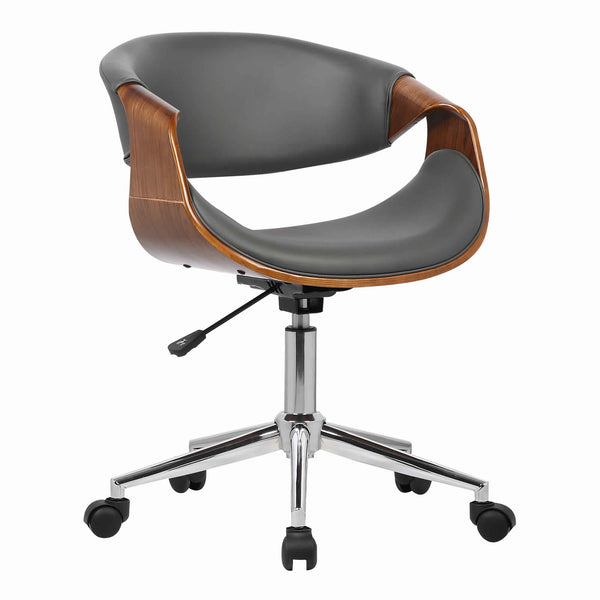 Curved Leatherette Wooden Frame Adjustable Office Chair, Brown and Gray - BM155773