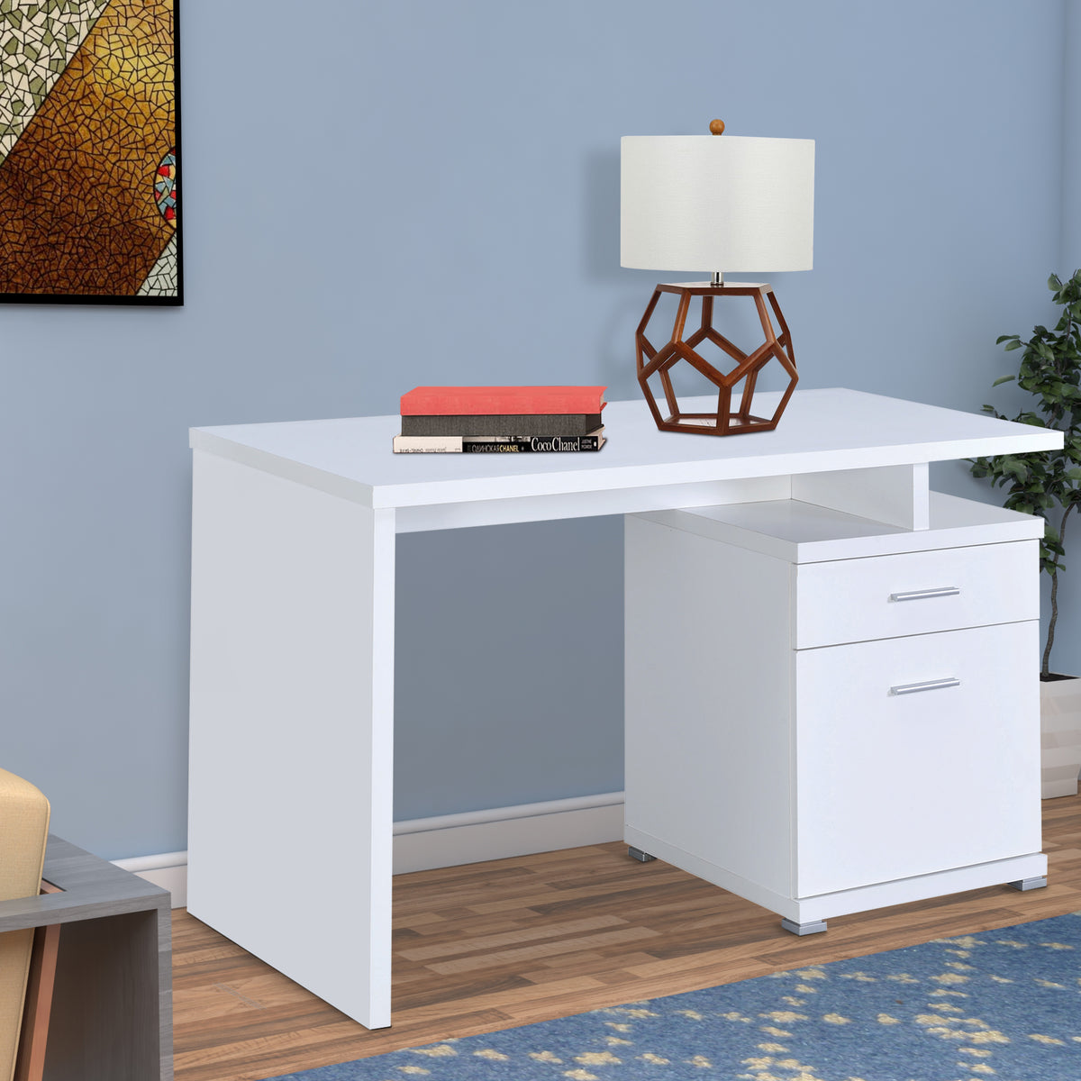 BM156222 Gorgeous white Wooden desk with cabinet